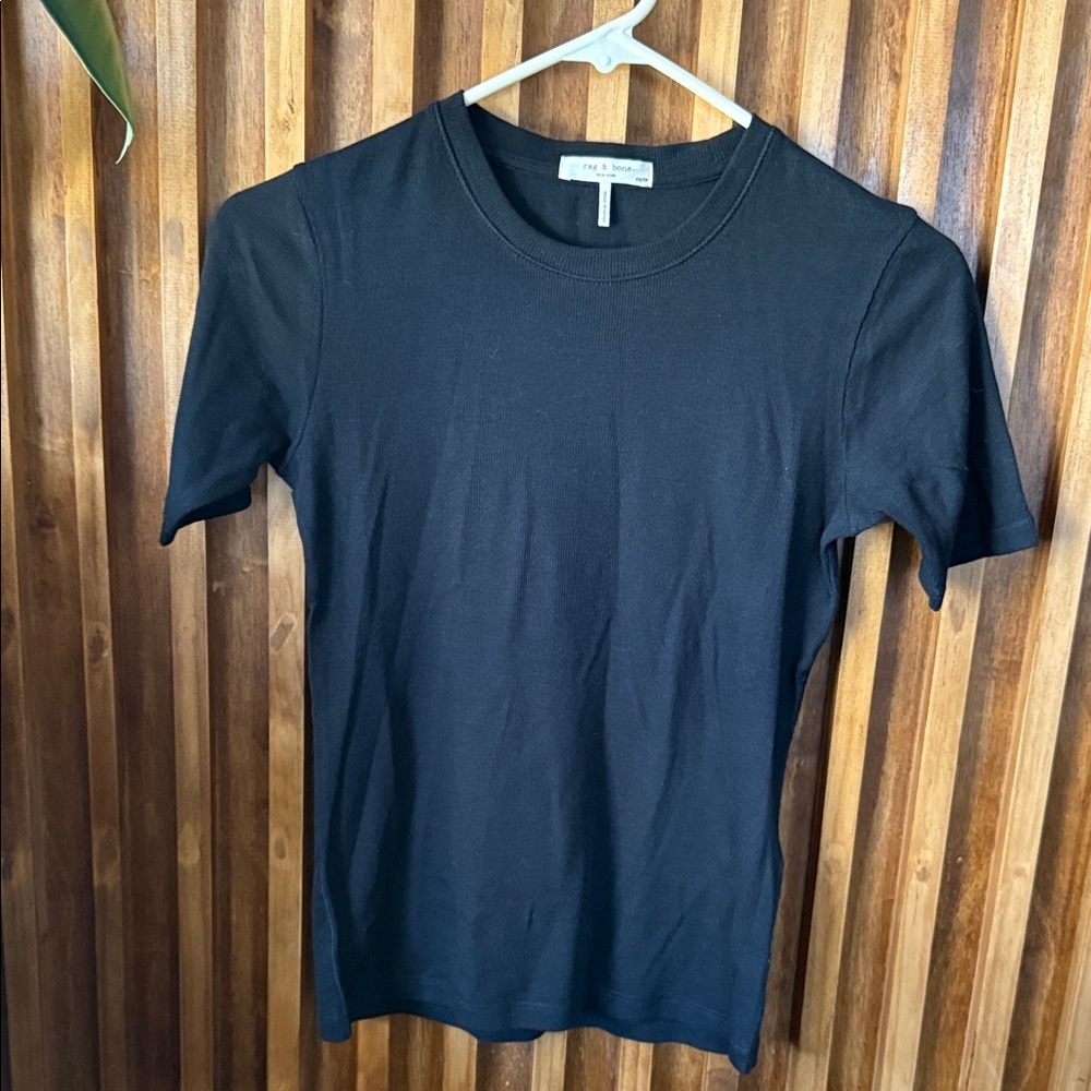 Rag & Bone Kari Black Ribbed Crewneck Cotton Blend T-Shirt. XS/S - Picture 2 of 10